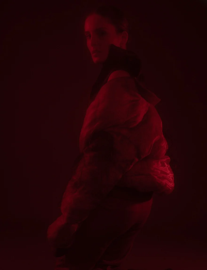 Portrait fragmented across mirrored surfaces, Hunter Magazine editorial photographed by Ina Cenusa
