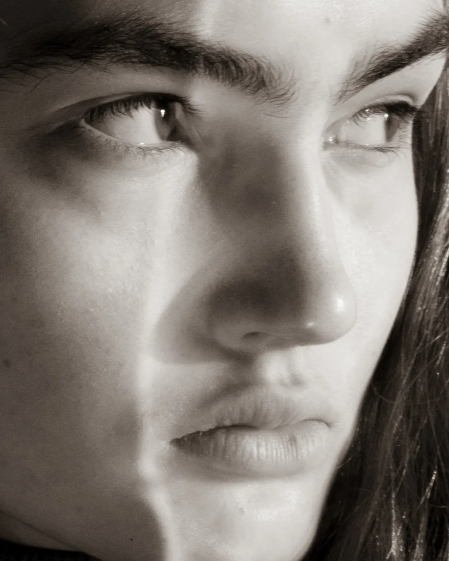 Macro portrait of the eyes in soft daylight, Daria personal project photographed by Ina Cenusa