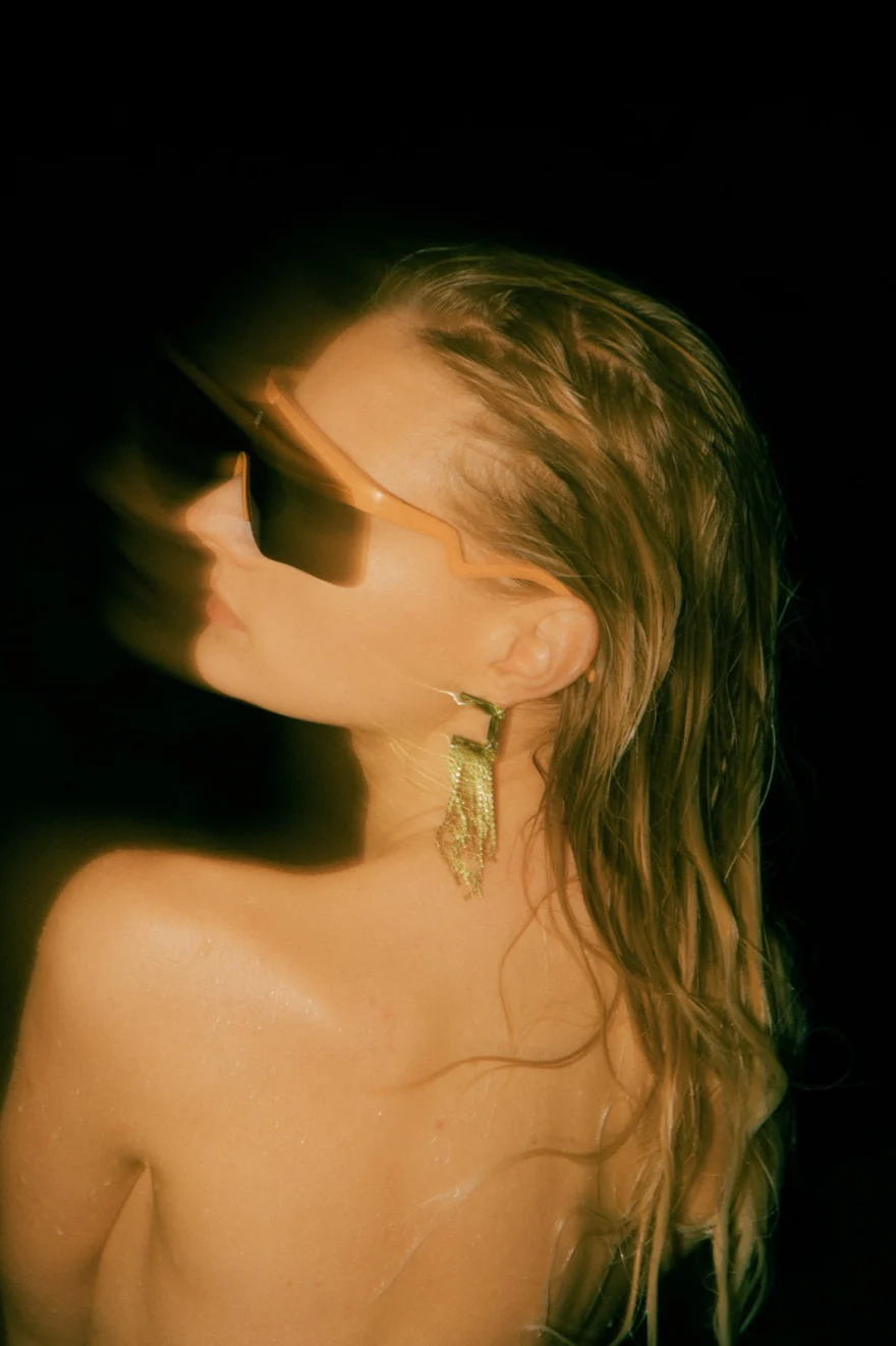 Golden-lit portrait with wet hair and sunglasses, Amalfi Coast personal project photographed by Ina Cenusa