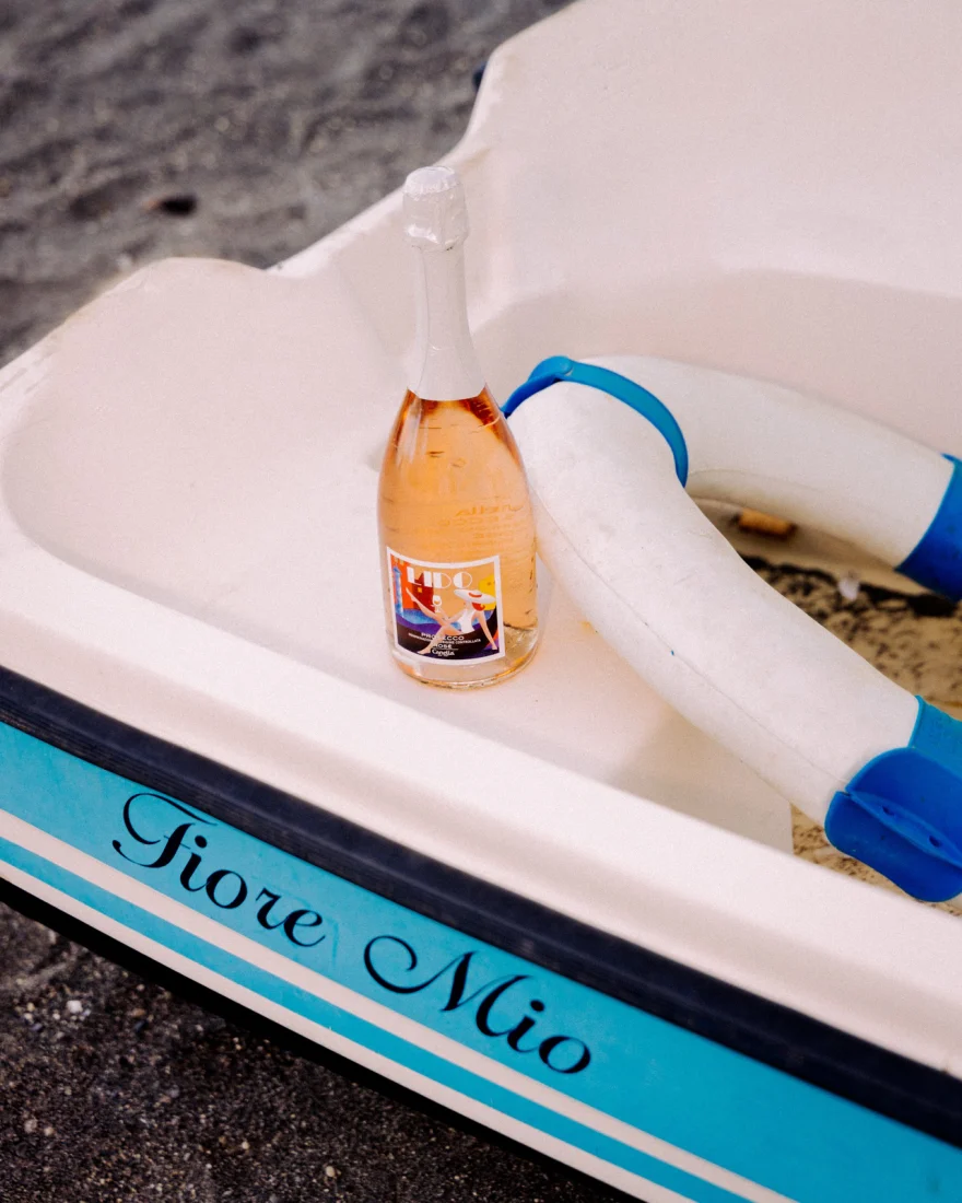 Bottle resting in ice, closing image of the campaign, Canella Wine campaign photographed by Ina Cenusa