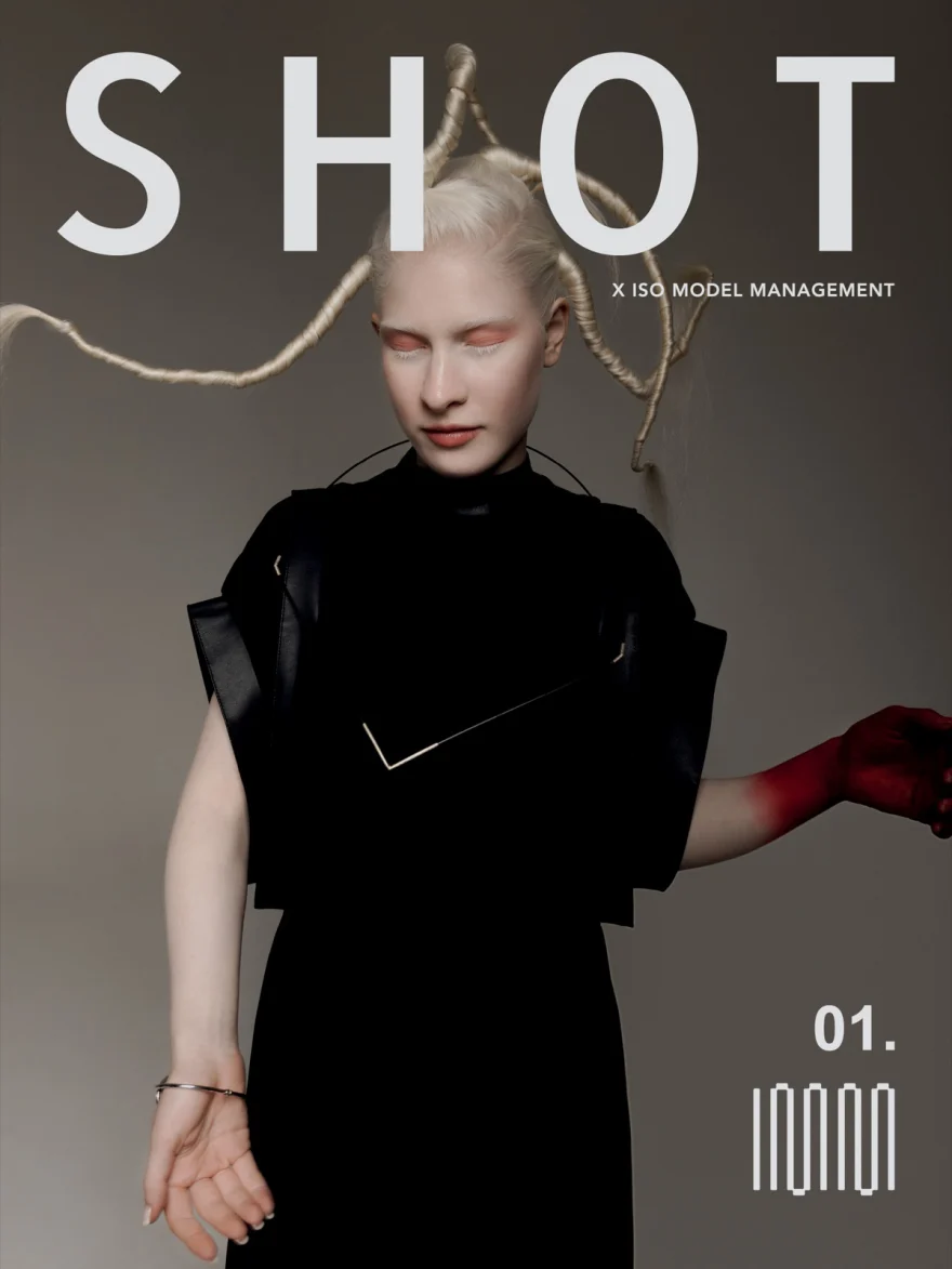 model in black with sculptural braids, SHOT Magazine editorial photographed by Ina Cenusa
