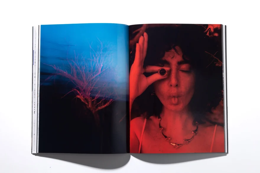 Printed magazine spread with the red-lit tree and red portrait, SHOT Magazine editorial photographed by Ina Cenusa