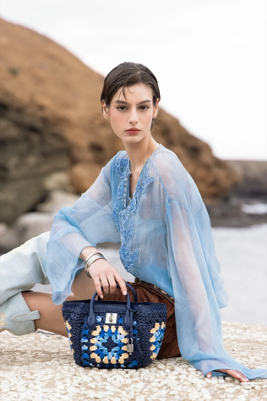 Portrait veiled in pink haze, Ermanno Scervino campaign photographed by Ina Cenusa