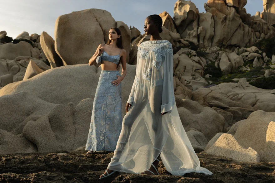 Model in a hat against the sea horizon, Ermanno Scervino campaign photographed by Ina Cenusa