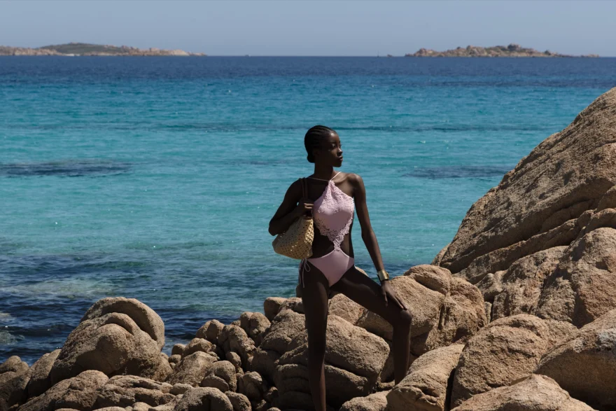 Silhouette against a saturated yellow sky, Ermanno Scervino campaign photographed by Ina Cenusa