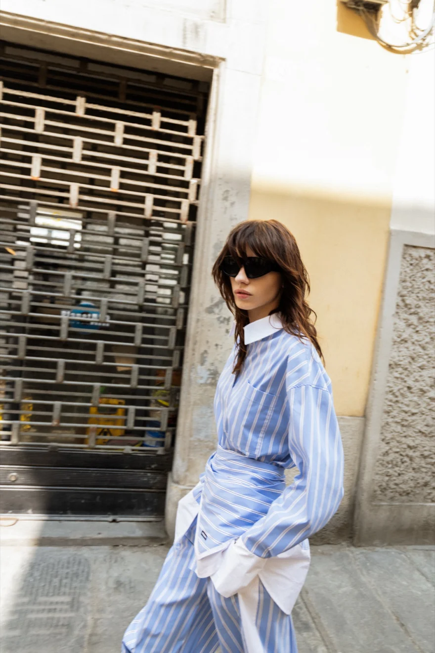 Model walking a Florentine alley, Patrizia Pepe campaign photographed by Ina Cenusa