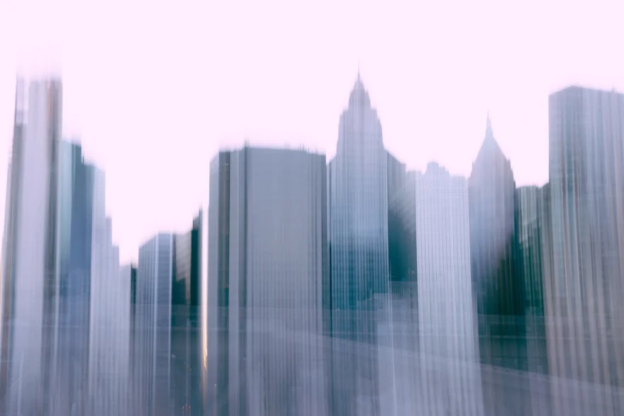 Midtown Manhattan skyline reduced to soft grey verticals, New York, personal project photographed by Ina Cenusa