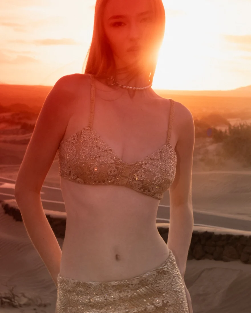 Closing image in the volcanic light of Lanzarote, Ermanno Scervino campaign photographed by Ina Cenusa