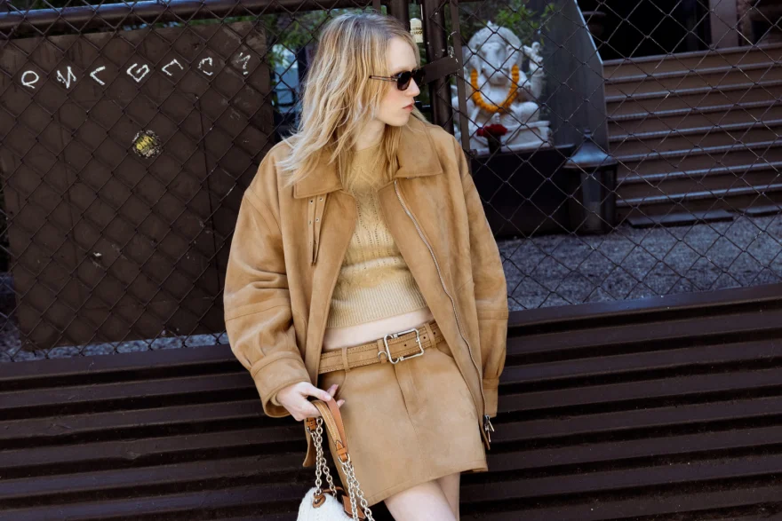 Evening look photographed on a lit city street, Ermanno Scervino campaign photographed by Ina Cenusa