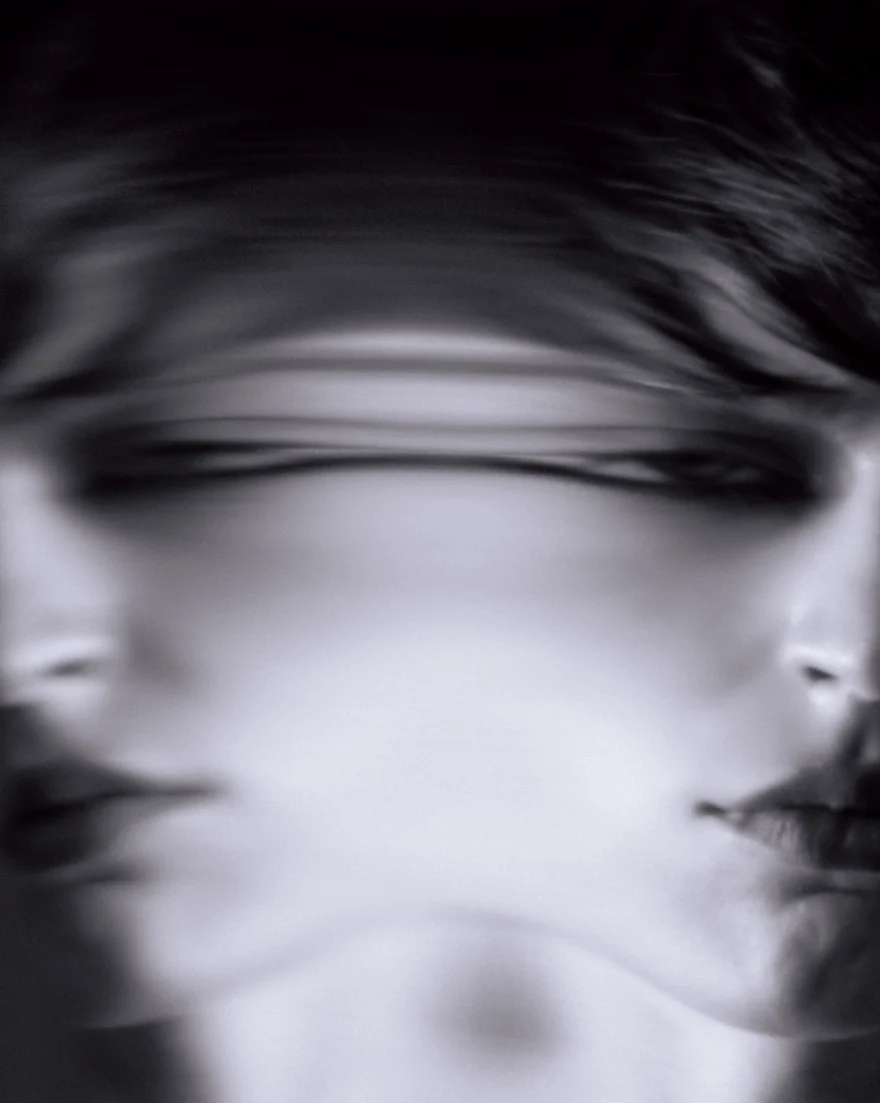 Portrait smeared by movement into a pale blur, SHOT Magazine editorial photographed by Ina Cenusa
