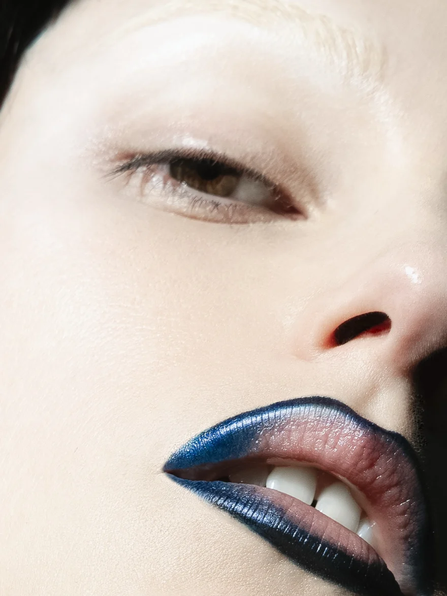 Beauty macro of pale skin and painted lips, SHOT x Iso Model Management photographed by Ina Cenusa