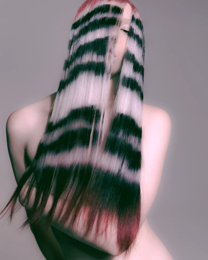 Green fronds falling across the face, SHOT Magazine photographed by Ina Cenusa